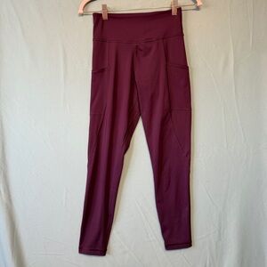Tentree Womens Yoga Crops Leggings Small Burgundy Pockets Workout Gym Stretch